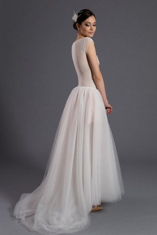 Robe de mariée naturel avec manche courte ligne a avec manche épeules enveloppants en tulle