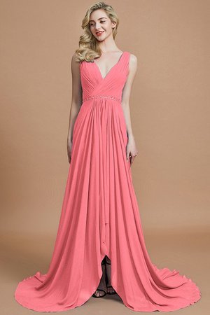 Robe demoiselle d'honneur ligne a v encolure manche nulle de princesse en chiffon