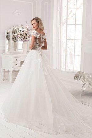 Robe de mariée classique de traîne moyenne decoration en fleur col en bateau jusqu'au sol