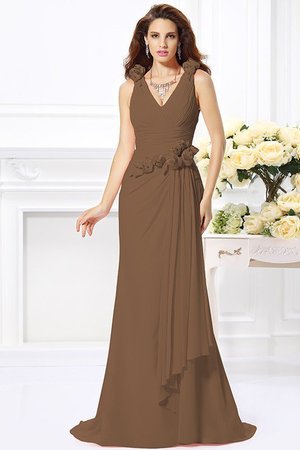 Robe demoiselle d'honneur longue de traîne courte v encolure avec chiffon avec zip