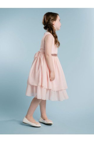 Robe cortège fille naturel courte au niveau de genou avec perle col ras du cou