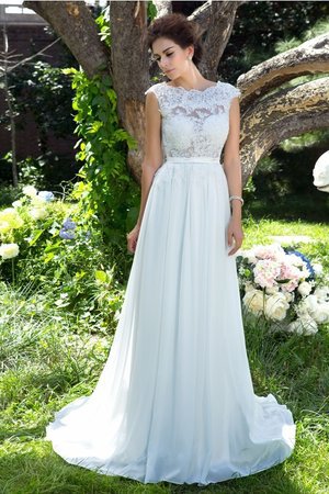 Robe de soirée longue de princesse manche nulle avec chiffon encolure ronde