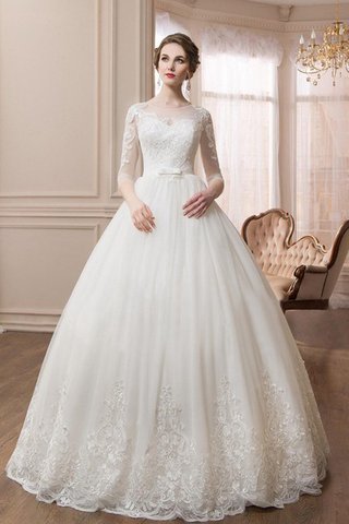 Robe de mariée romantique intemporel distinguee avec manche longue de col bateau