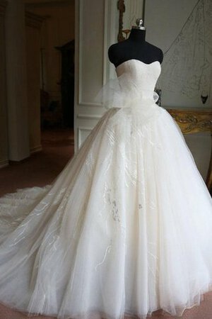 Robe de mariée avec nœud avec décoration dentelle de mode de bal textile en tulle avec zip