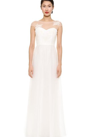 Robe de mariée facile col en bateau jusqu'au sol avec décoration dentelle en organza