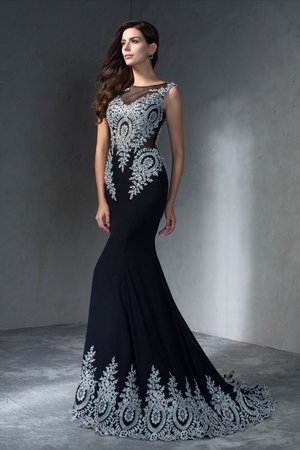 Robe de soirée longue avec chiffon manche nulle encolure ronde de sirène