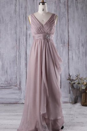 Robe demoiselle d'honneur naturel v encolure longueur au ras du sol au drapée avec perle