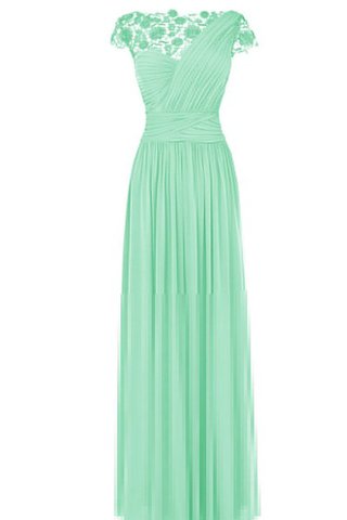 Robe demoiselle d'honneur plissage naturel avec manche courte en chiffon ligne a