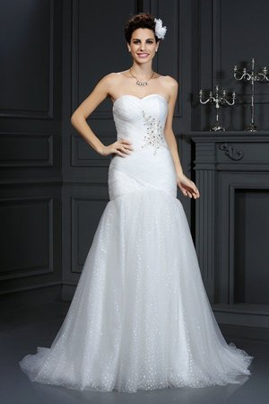 Robe de mariée longue de traîne moyenne de fourreau avec perle avec sans manches