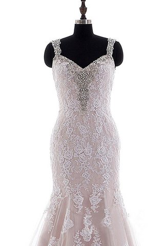 Robe de mariée dos nu de traîne moyenne avec décoration dentelle appliques avec perle
