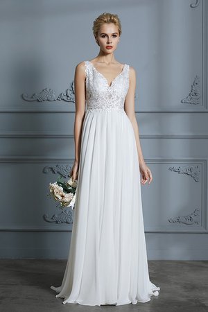 Robe de mariée incroyable avec sans manches v encolure avec décoration dentelle naturel