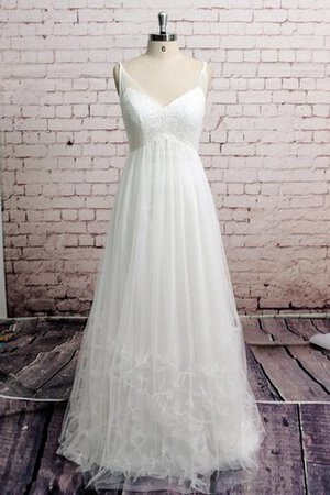 Robe de mariée plissage en tulle de tour de ceinture en haute v encolure jusqu'au sol