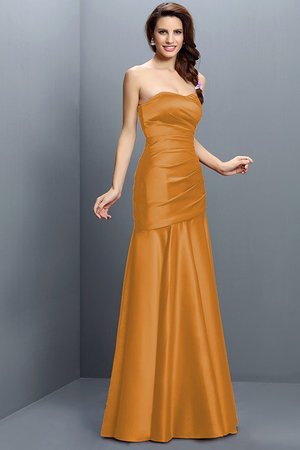 Robe demoiselle d'honneur longue ligne a ruché en satin avec zip