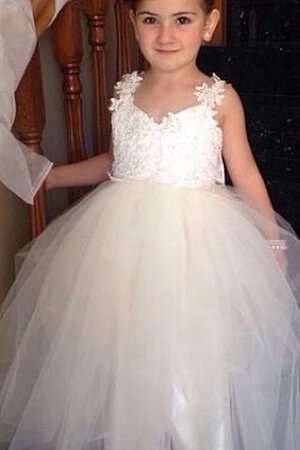 Robe cortège fille avec fleurs en tulle appliques avec nœud à boucle manche nulle