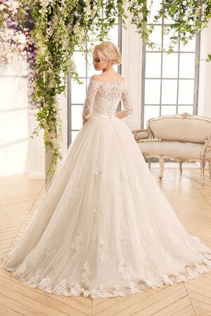 Robe de mariée avec manche 1/2 decoration en fleur epaule nue a-ligne textile en tulle