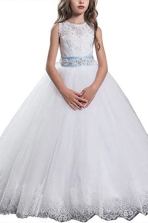 Robe cortège fille naturel col u profond avec fleurs en tulle manche nulle