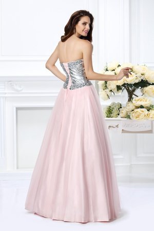 Robe de quinceanera longue de mode de bal en satin avec perle manche nulle