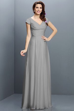 Robe demoiselle d'honneur plissage longue a-ligne avec chiffon de col en v