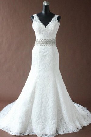 Robe de mariée longue en tissu pailleté en dentelle de col en v longueur au ras du sol