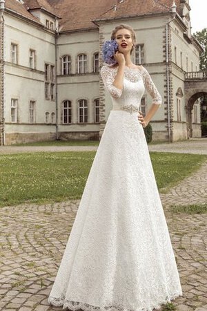 Robe de mariée vintage longueru au niveau de sol col en bateau avec cristal ligne a