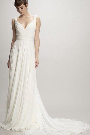 Robe de mariée longue naturel v encolure avec sans manches de traîne moyenne