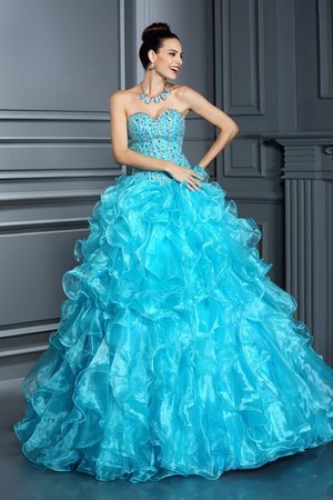 Robe de quinceanera longue avec lacets manche nulle de mode de bal avec perle