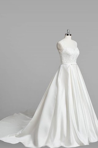 Robe de mariée naturel avec sans manches longueur au ras du sol en satin avec perle