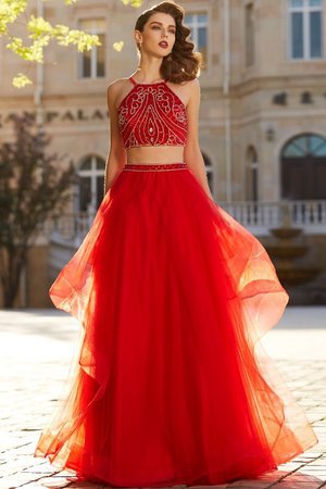 Robe de bal 2 pice sans dos a-ligne en tulle manche nulle