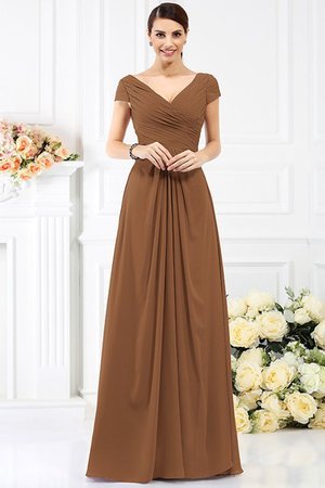 Robe demoiselle d'honneur longue plissé de col en v de princesse avec chiffon