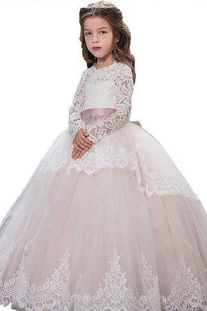 Robe cortège fille naturel col ras du cou jusqu'au sol avec fleurs avec manche longue