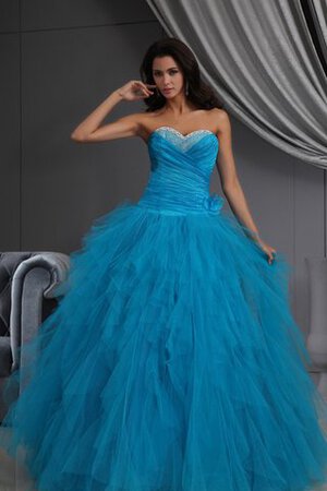 Robe de quinceanera ruché textile en tulle a-ligne col en forme de cœur de lotus