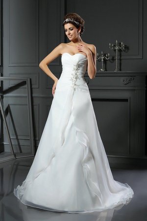 Robe de mariée longue ligne a ruché manche nulle avec lacets