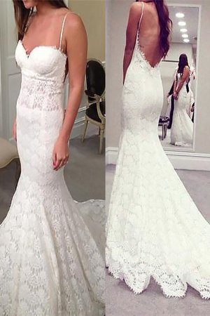 Robe de mariée naturel de sirène avec décoration dentelle bretelles spaghetti