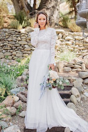 Robe de mariée modeste distinguee avec manche longue de traîne moyenne en tulle