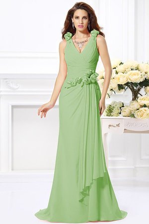 Robe demoiselle d'honneur longue de traîne courte v encolure avec chiffon avec zip