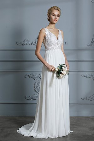 Robe de mariée incroyable avec sans manches v encolure avec décoration dentelle naturel