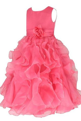 Robe cortège fille en tulle arrivée au cheville manche nulle avec gradins avec fleurs