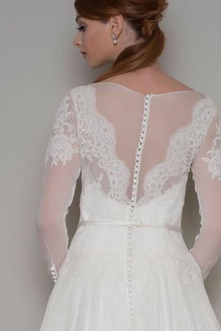 Robe de mariée plissé avec chiffon col en bateau avec ruban boutonné