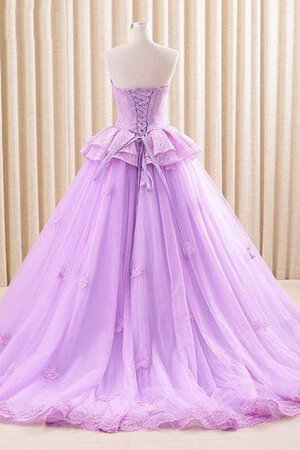 Robe de quinceanera avec perle a-ligne avec lacets en satin de traîne courte