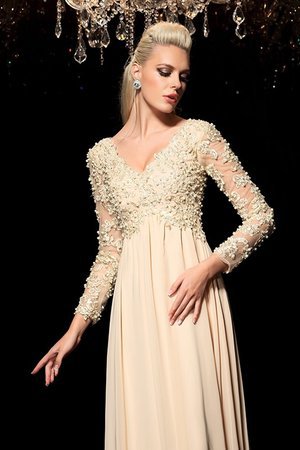 Robe de soirée naturel appliques ligne a en chiffon avec manche longue