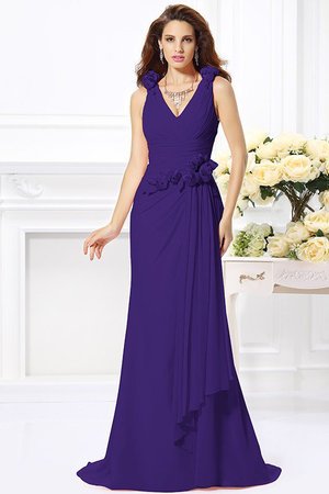 Robe demoiselle d'honneur longue de traîne courte v encolure avec chiffon avec zip