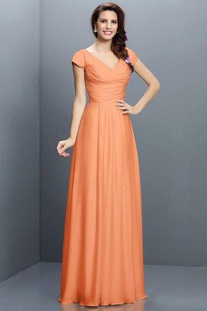 Robe demoiselle d'honneur plissage longue a-ligne avec chiffon de col en v