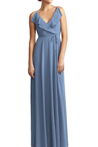 Robe demoiselle d'honneur ligne a ceinture longueur au ras du sol avec chiffon de col en v