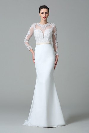 Robe de mariée naturel longue de traîne courte avec décoration dentelle en satin