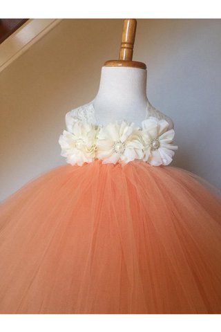 Robe cortège fille avec nœud textile en tulle de dos nu avec fleurs de mode de bal