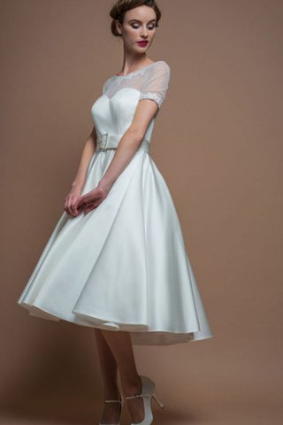 Robe de mariée boutonné avec ruban ceinture en étoffe a-ligne jusqu'au mollet