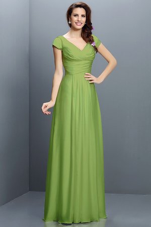 Robe demoiselle d'honneur plissage longue a-ligne avec chiffon de col en v