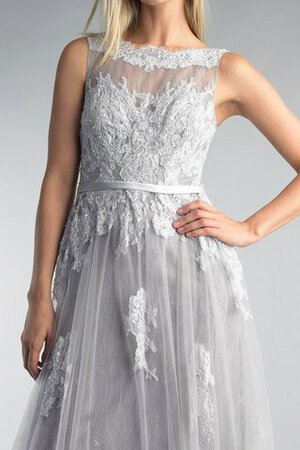 Robe de bal manche nulle appliques longueru au niveau de sol de col haut textile en tulle