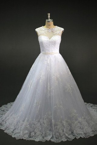 Robe de mariée ligne a en dentelle avec perle de traîne moyenne longueru au niveau de sol