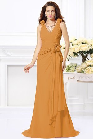 Robe demoiselle d'honneur longue de traîne courte v encolure avec chiffon avec zip